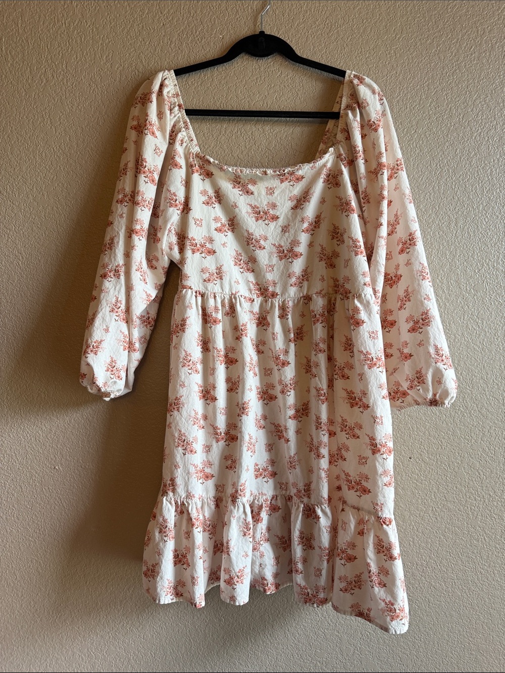 Floral Square-Neck Dress in Cream and Dusty Rose
